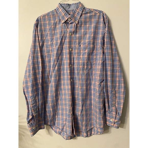 IZOD Premium Essetials Shirt Men's S Long Sleeve Button Down Blue Pink Check - Picture 1 of 4